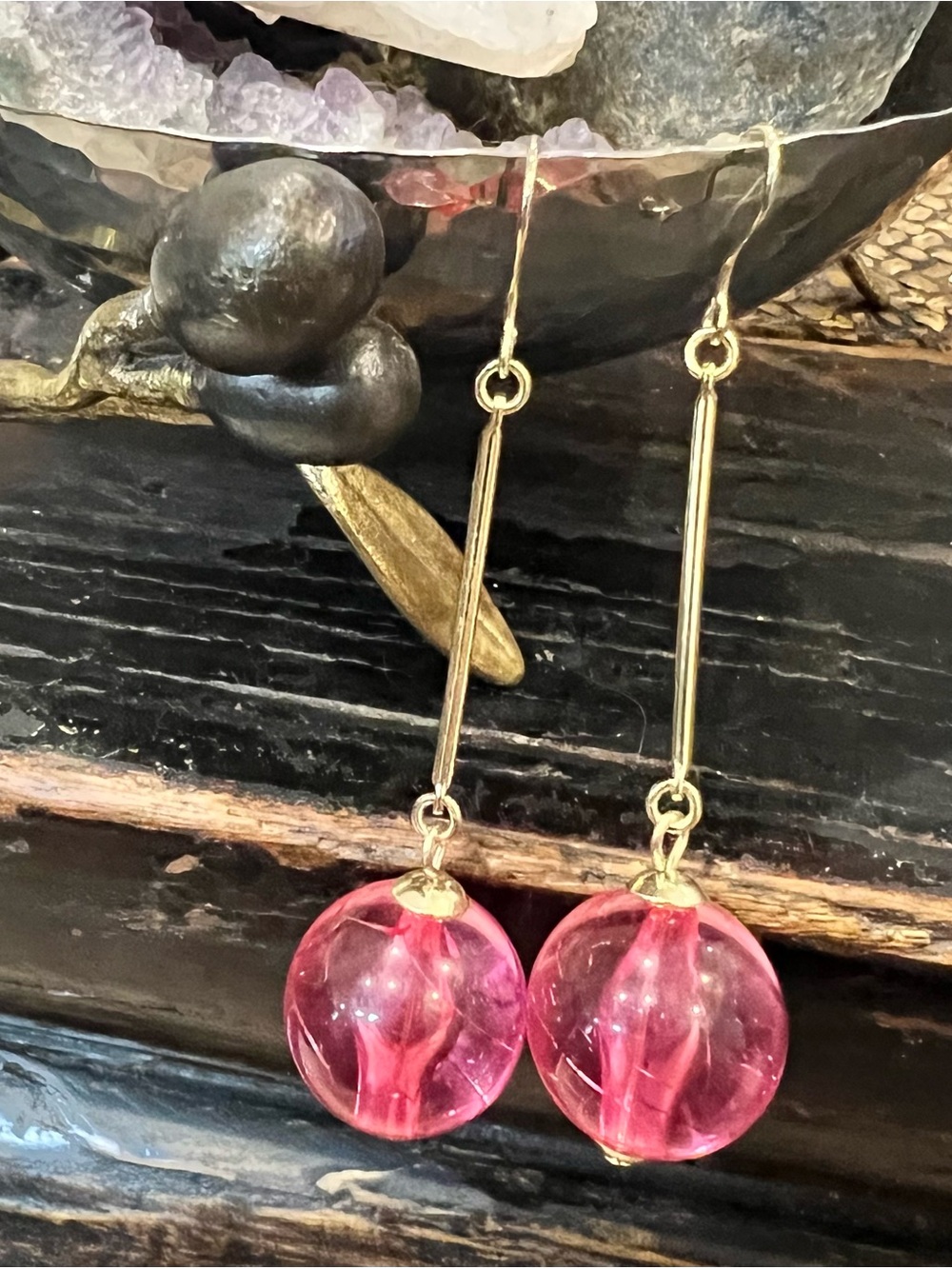 Pink Lucite And Gold-tone Earrings